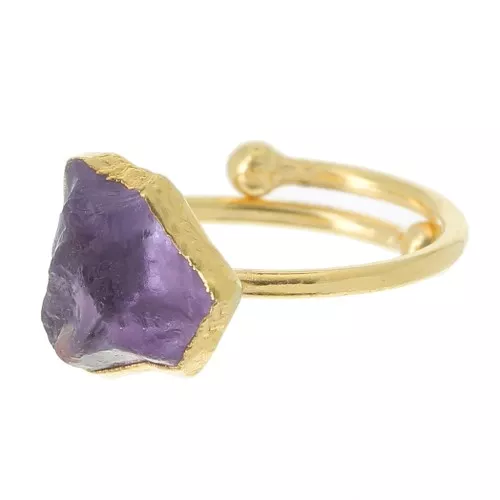Anillo Druzy - Talla 48 a 56 - Plata 925 Dorada - Amatista