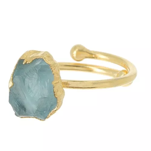 Anillo de piedras preciosas Druzy - S.48 a 56 - Plata de ley 925 dorado Aguamarina