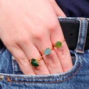 Anillo de piedras preciosas Druzy - S.48 a 56 - Plata de ley 925 dorado Aguamarina