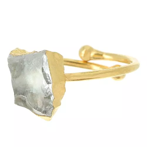 Anillo de piedras preciosas Druzy S.48 a 56 - Plata 925 Dorada - Cristal de Roca