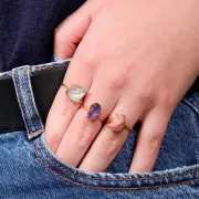 Anillo de piedras preciosas Druzy S.48 a 56 - Plata 925 Dorada - Cristal de Roca