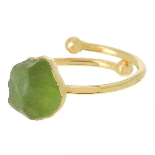 Anillo de piedras preciosas Druzy - Talla 48 a 56 - Plata ley 925 Dorado Peridoto