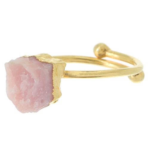 Anillo con gema Druzy - Talla 48 a 56 - Plata 925 Dorada - Opalo rosa