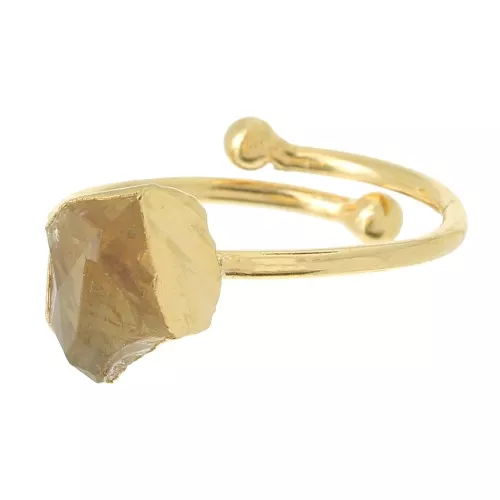 Anillo con gema Druzy - Talla 48 a 56 - Plata 925 Dorada - Citrino