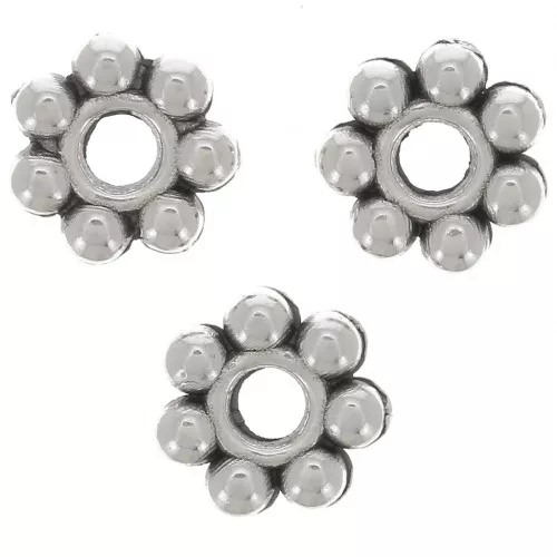 Cuentas flor 6 mm - Plateado antiguo x100