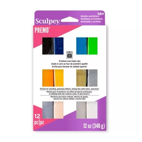Premo Paste 12 colores surtidos - Metálicos y purpurinas x1