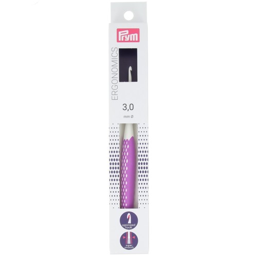 Gancho de plástico ergonómico para lana Prym - 3 mm - Blanco - Fucsia x1