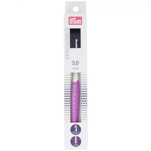Gancho de plástico ergonómico para lana Prym - 3 mm - Blanco - Fucsia x1