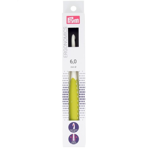 Gancho de plástico ergonómico para lana Prym - 6 mm - Blanco - Verde lima x1