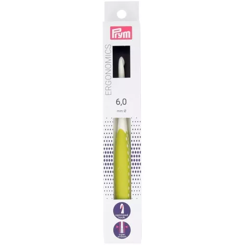 Gancho de plástico ergonómico para lana Prym - 6 mm - Blanco - Verde lima x1