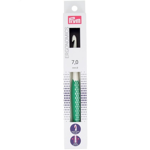 Gancho de plástico ergonómico para lana Prym - 7 mm - Blanco - Verde x1