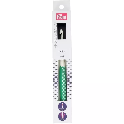 Gancho de plástico ergonómico para lana Prym - 7 mm - Blanco - Verde x1