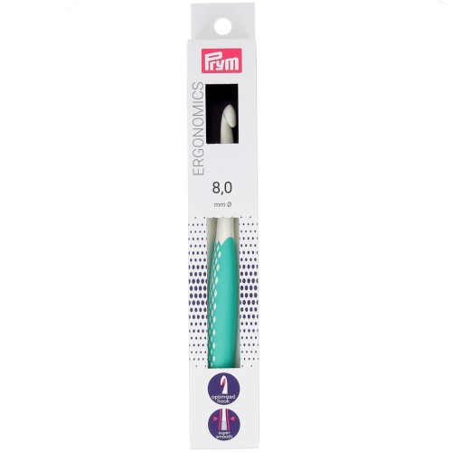 Gancho de plástico ergonómico para lana Prym - 8 mm - Blanco - Menta x1