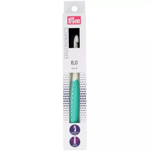 Gancho de plástico ergonómico para lana Prym - 8 mm - Blanco - Menta x1