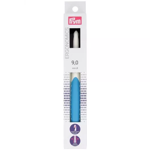Gancho de plástico ergonómico para lana Prym - 9 mm - Blanco - Azul x1