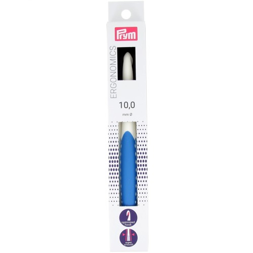 Gancho de plástico ergonómico para lana Prym - 10 mm - Blanco - Azul real x1