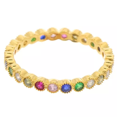 Anillo fino con óxido de circonio - Talla 51 - Dorado fino - Multicolor x1