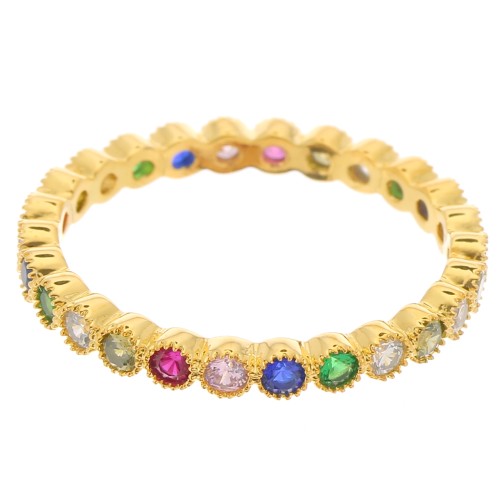 Anillo fino con óxido de circonio - Talla 53 - Dorado fino - Multicolor x1