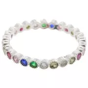 Anillo fino con óxido de circonio - Talla 49 - Plateado fino - Multicolor