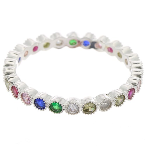 Anillo fino con óxido de circonio - Talla 49 - Plateado fino - Multicolor