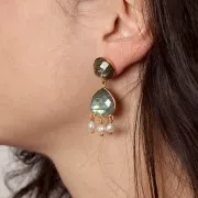 Colgante Candelabro 16 mm gema facetada - Dorado Fino - Onix Verde