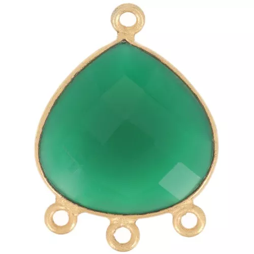 Colgante Candelabro 22x16 mm gema facetada - Chapado en oro - Onix Verde