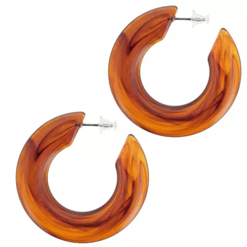 Creoles Planos de Resina Transparente 47 mm - Ámbar Jaspeado Oscuro x2