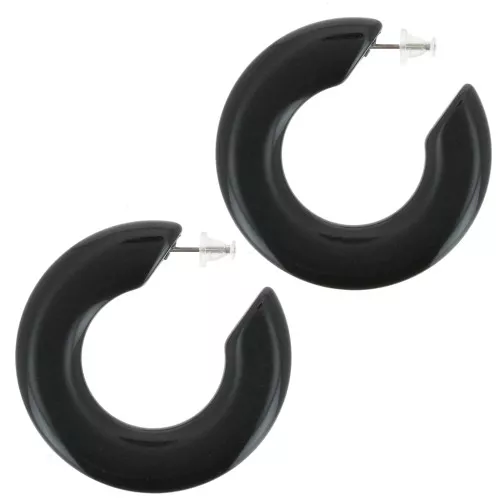 Pendientes de aro plano de resina opaca de 47 mm - Negro x2