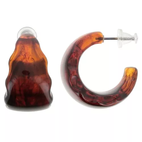 Pendientes de aro de resina opaca de 25 mm de ancho - Ámbar jaspeado oscuro x2