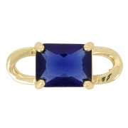 Entrepieza rectangular de cristal facetado 19x7,5 mm - Azul oscuro - Dorado x1
