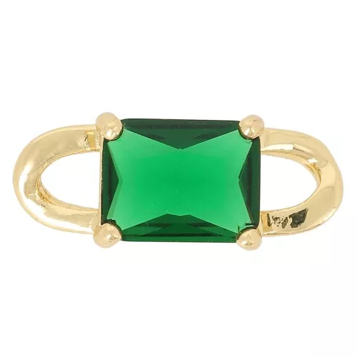 Entrepieza rectangular de cristal facetado 19x7,5 mm - Verde esmeralda - Dorado x1