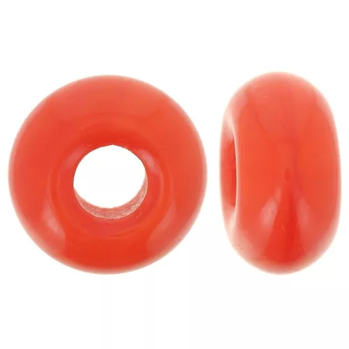 Cuentas agujeros grandes - Donuts 14 mm - Coral opaco x10