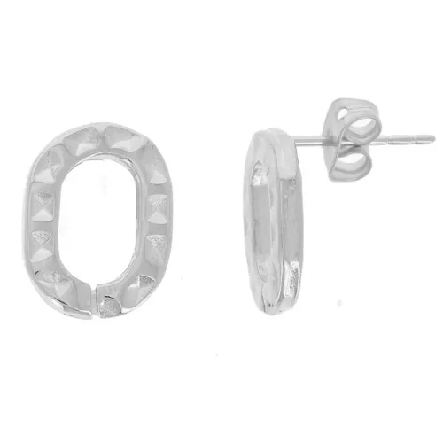 Pendientes Ovalados Huecos Texturizados 14x10 mm - Rodio x2