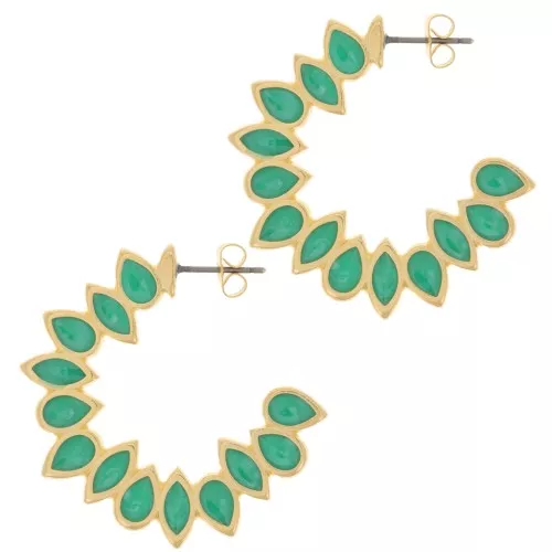 Pendientes de aro hoja resina epoxi 35 mm - Dorado - Verde nacarado x2