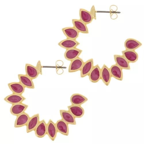Pendientes de aro hoja resina epoxi 35 mm - Dorado - Ciruela nacarado x2