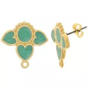 Pendientes corazones 20 mm con resina epoxi - Chapado en oro - Perla verde x2