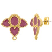 Pendientes corazones 20 mm con resina epoxi - Chapado en oro - Ciruela nacarada x2