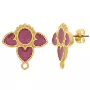 Pendientes corazones 20 mm con resina epoxi - Chapado en oro - Ciruela nacarada x2