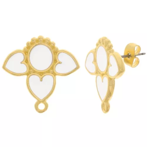 Pendientes corazones 20 mm con resina epoxi - Chapado en oro - Blanco x2