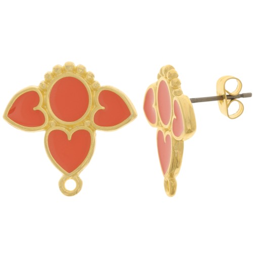 Pendientes corazones 20 mm con resina epoxi - Chapado en oro - Jacinto x2