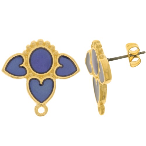Pendientes corazones 20mm con epoxy vitrail - Dorado - Azul x2