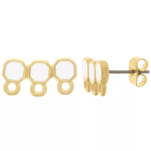Ganchos Pendientes 3 filas 8x16 mm con resina epoxi - Dorado oro fino - Blanco x2