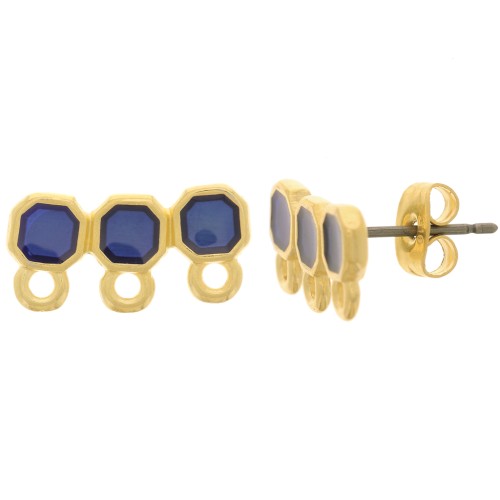 Ganchos Pendientes 3 filas 8x16mm resina epoxi vitrail - Dorado oro fino - Azul x2