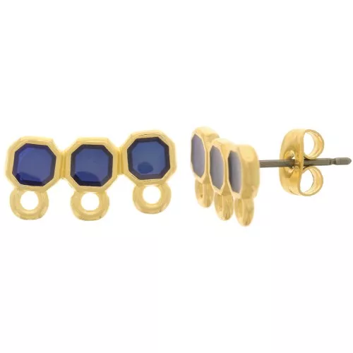 Ganchos Pendientes 3 filas 8x16mm resina epoxi vitrail - Dorado oro fino - Azul x2