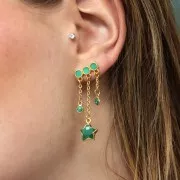 Ganchos Pendientes 3 filas 8x16mm resina epoxi vitrail - Dorado oro fino - Azul x2