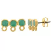 Ganchos Pendientes 3 filas 8x16 mm resina epoxi - Dorado - Perla verde x2