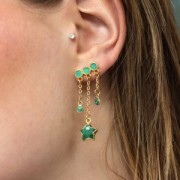 Ganchos Pendientes 3 filas 8x16 mm resina epoxi - Dorado - Perla verde x2