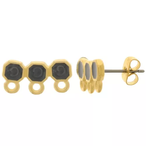 Ganchos Pendientes 3 filas 8x16 mm resina epoxi - Dorado - Perla negra x2