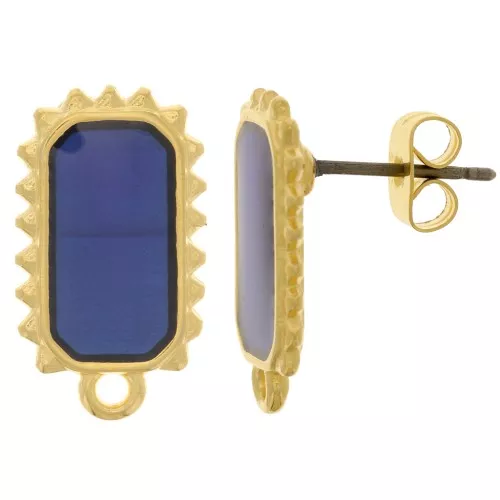 Ganchos pendientes rectangular 18x10mm epoxy vitrail Dorado con oro fino - Azul x2