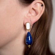 Ganchos pendientes rectangular 18x10mm epoxy vitrail Dorado con oro fino - Azul x2